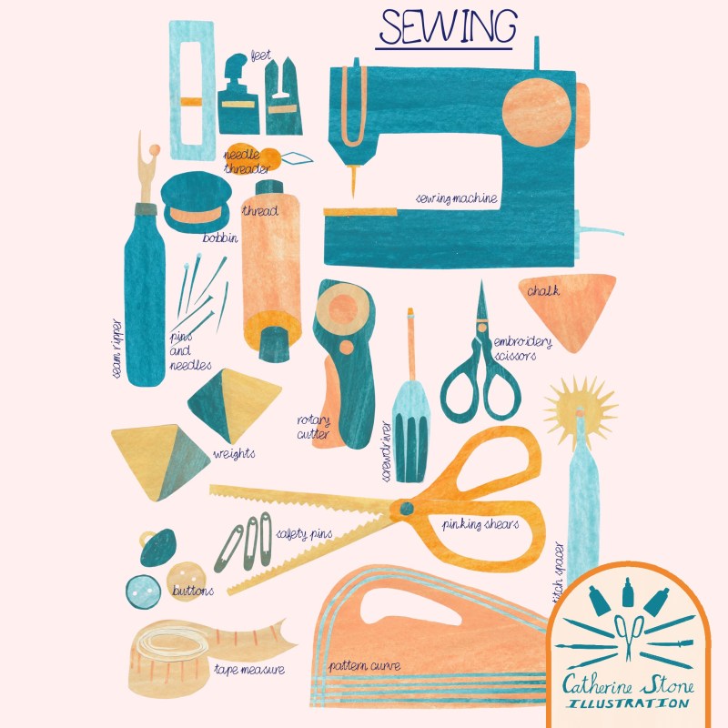 A selection of sewing tools in cut paper